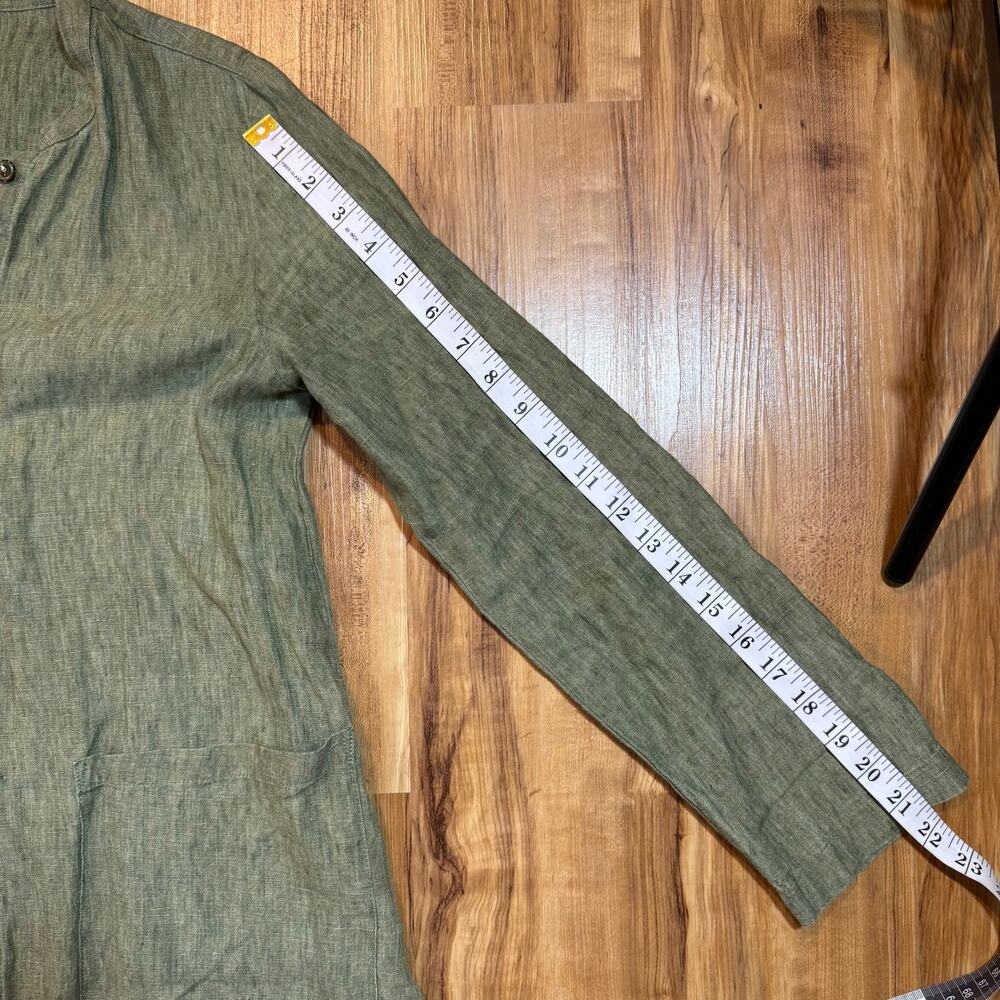 Eileen Fisher Green Organic Linen Delave Long Shirt Dress Laganlook Oversize XXS - Picture 6 of 8